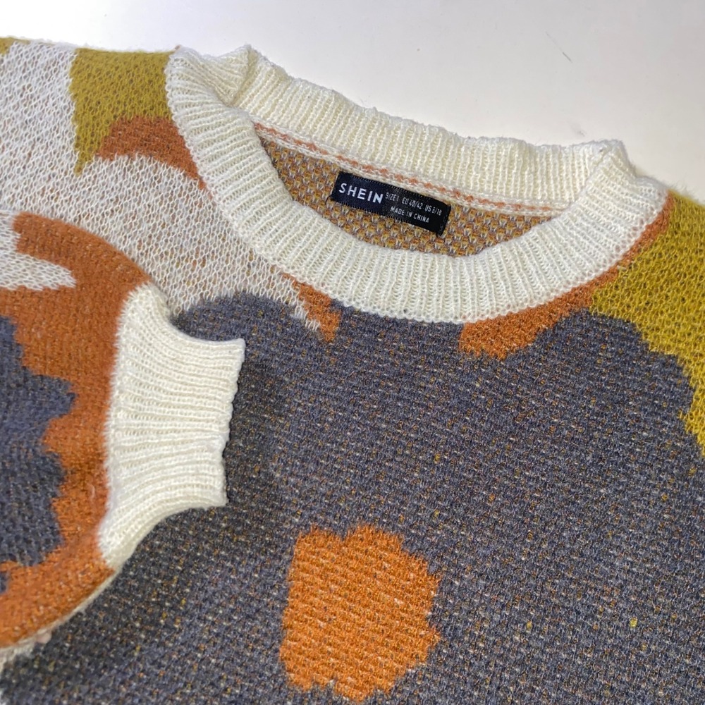 SHEIN Womens Floral Intarsia Knit Crewneck Sweater Retro Multicolor Size 8/10